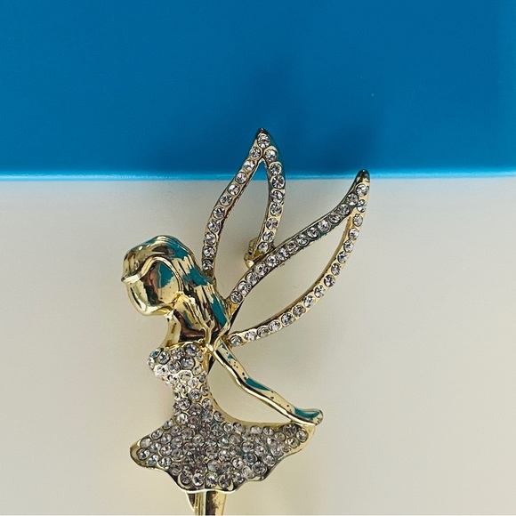 Tinker Bell Swarovski Crystal Diamond Like Pin Gold Coloured Broach Jewelry - Picture 4 of 16
